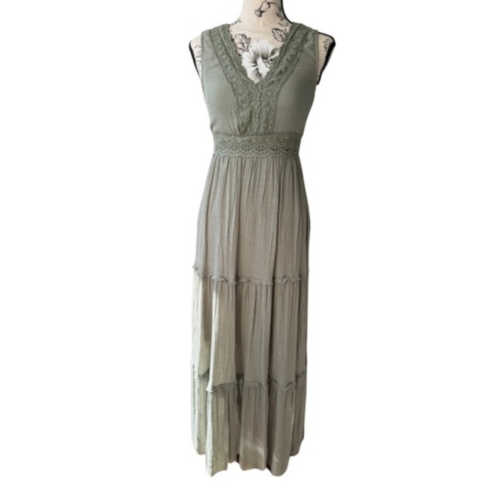 NWT Rebellion Sleeveless Tiered Maxi Dress - Olive Green - Boho - Picture 8 of 8